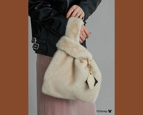 【Disney】ミッキー/チャーム付きファーバッグ